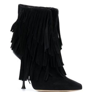 NEW Sergio Rossi Fringed Black Ankle Boots - Suede - Size 6 (US)/ 36 (UK)